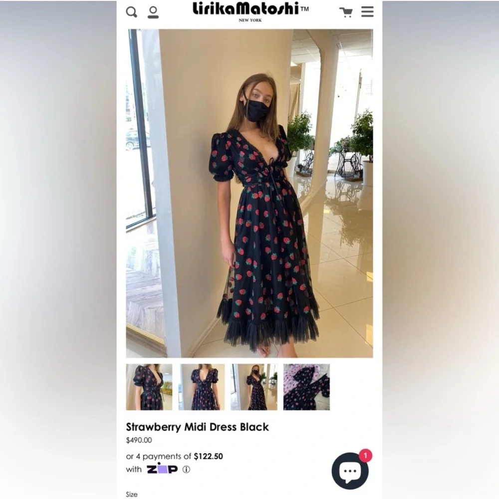 Lirika Matoshi Black Dress with Red Strawberry Print - Picture 3 of 7